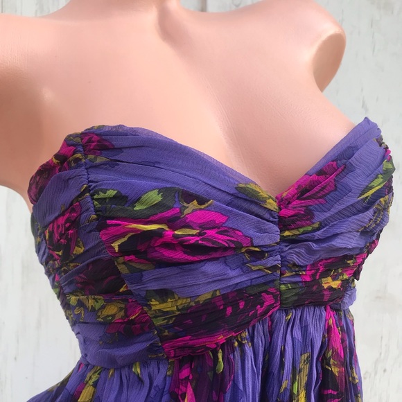 Betsey Johnson silk purple rose dress babydoll vintage pinup dollbaby strapless - Picture 5 of 12